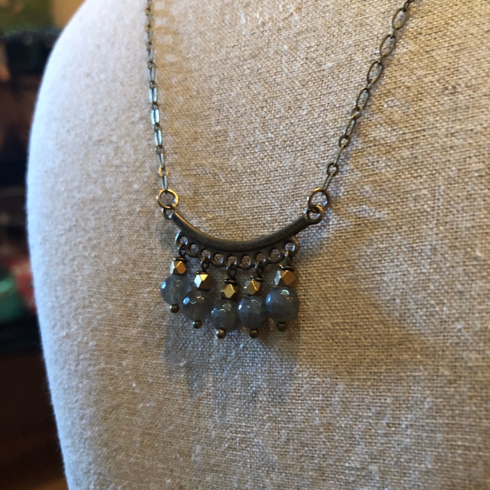“Beaded Bar” Labradorite and Brass Bead necklace